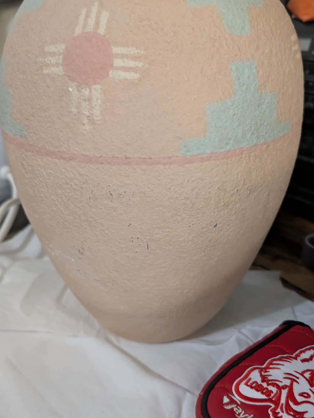 Handcrafted Peach Ceramic Vase with Pastel Accents Haeger Original